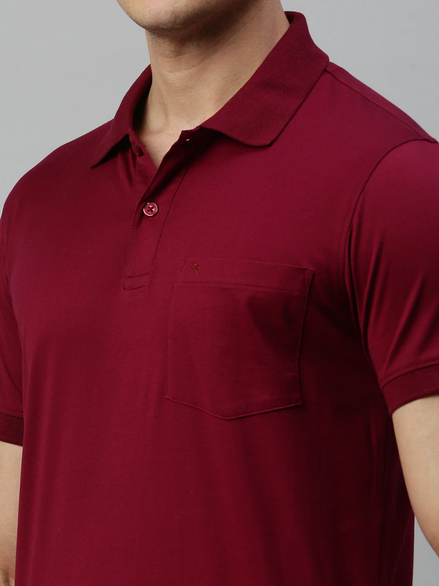 Mercerised Polo Flat Collar T-Shirt Maroon with Chest Pocket MP5-Zoom view