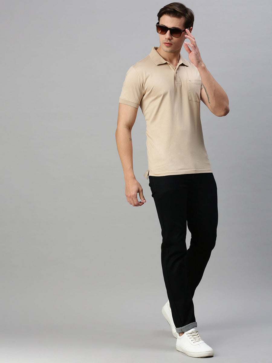 Mercerised Polo Flat Collar T-Shirt Gold with Chest Pocket MP4-Full view