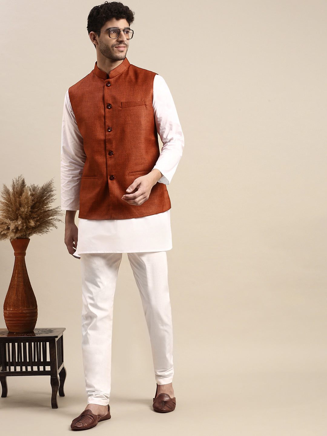 Mens Ethnic Jacket with Kurta Pyjama Set DW7