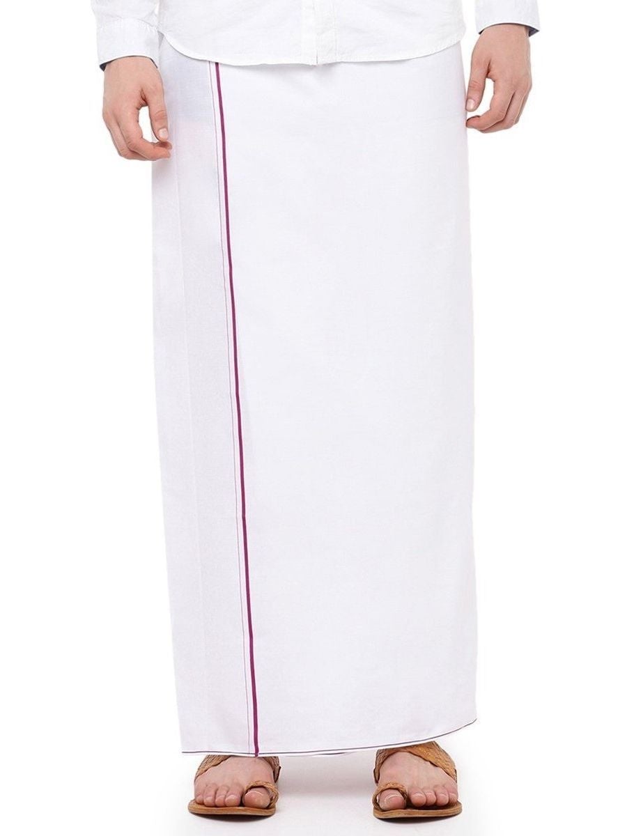 Mens Cotton White Full Sleeves Shirt with Small Border Dhoti Combo-Bottom view