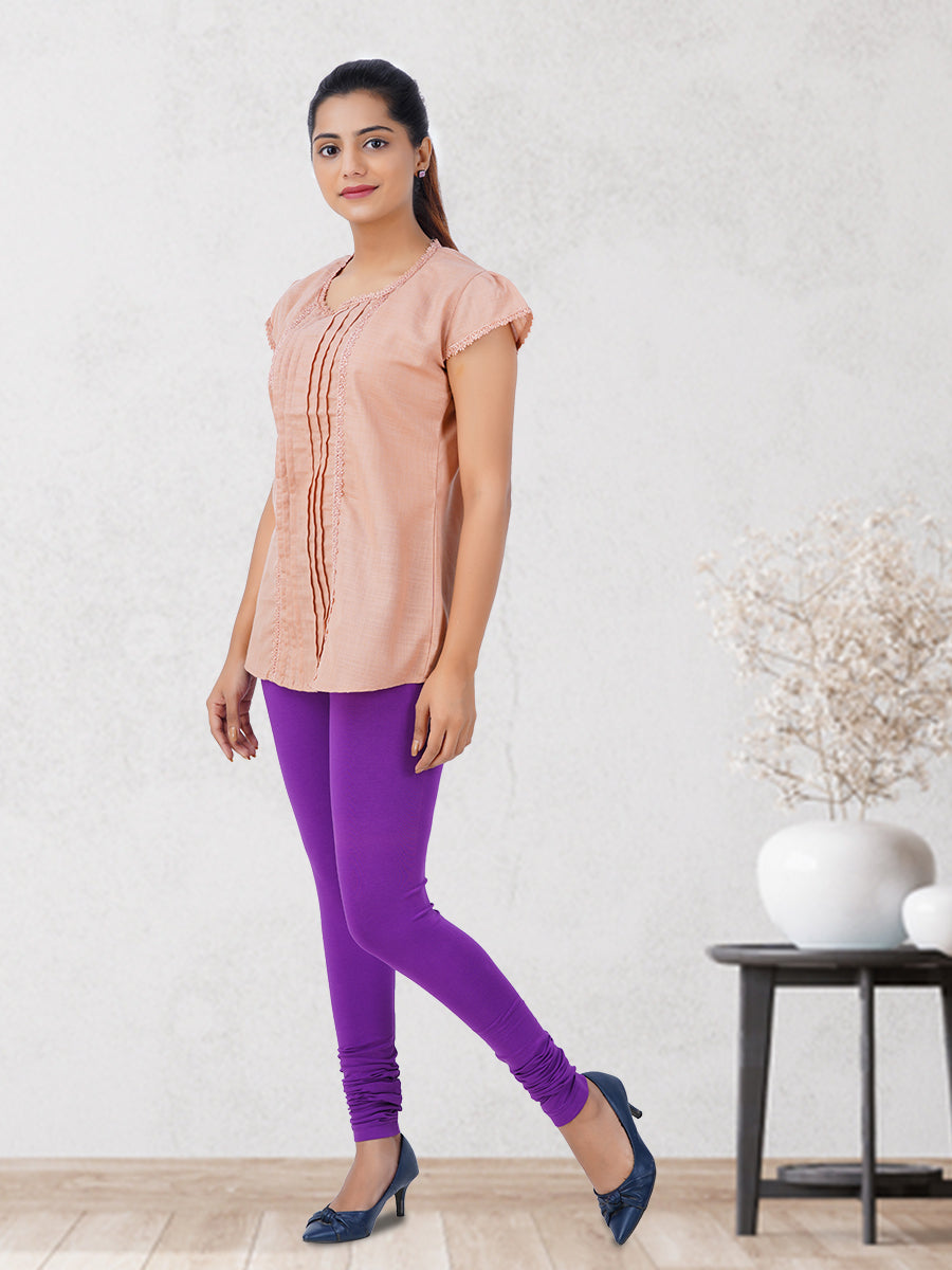 Churidar Fit Mixed Cotton with Spandex Stretchable Leggings Violet-Full view