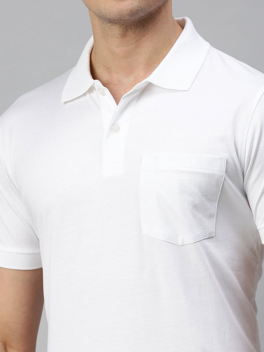 Mercerised Polo Flat Collar T-Shirt White with Chest Pocket MP2