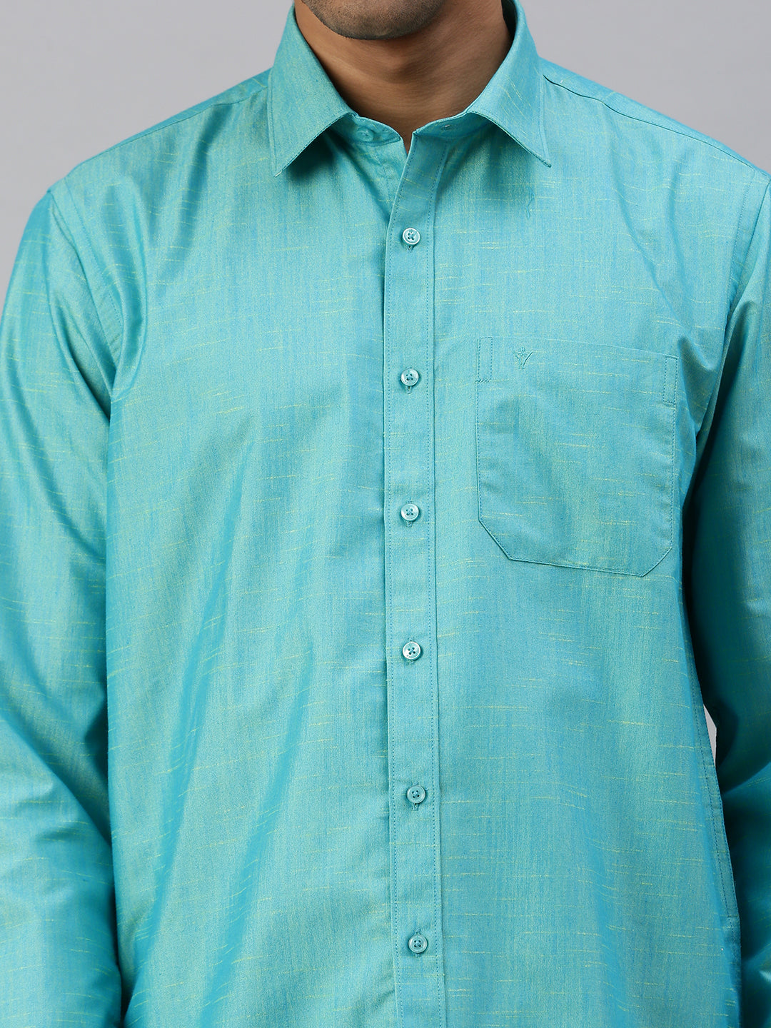 Mens Matching Jari Border Dhoti & Shirt Set Full Sleeve Blue VB8-Zoom view