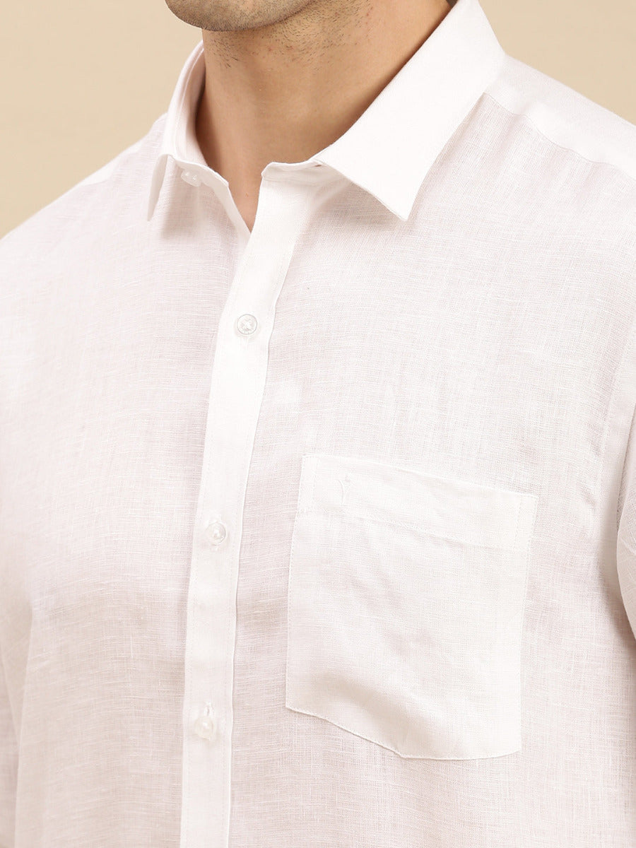 Mens 100% Pure Linen White Shirt Half Sleeves Irish-Zoom view