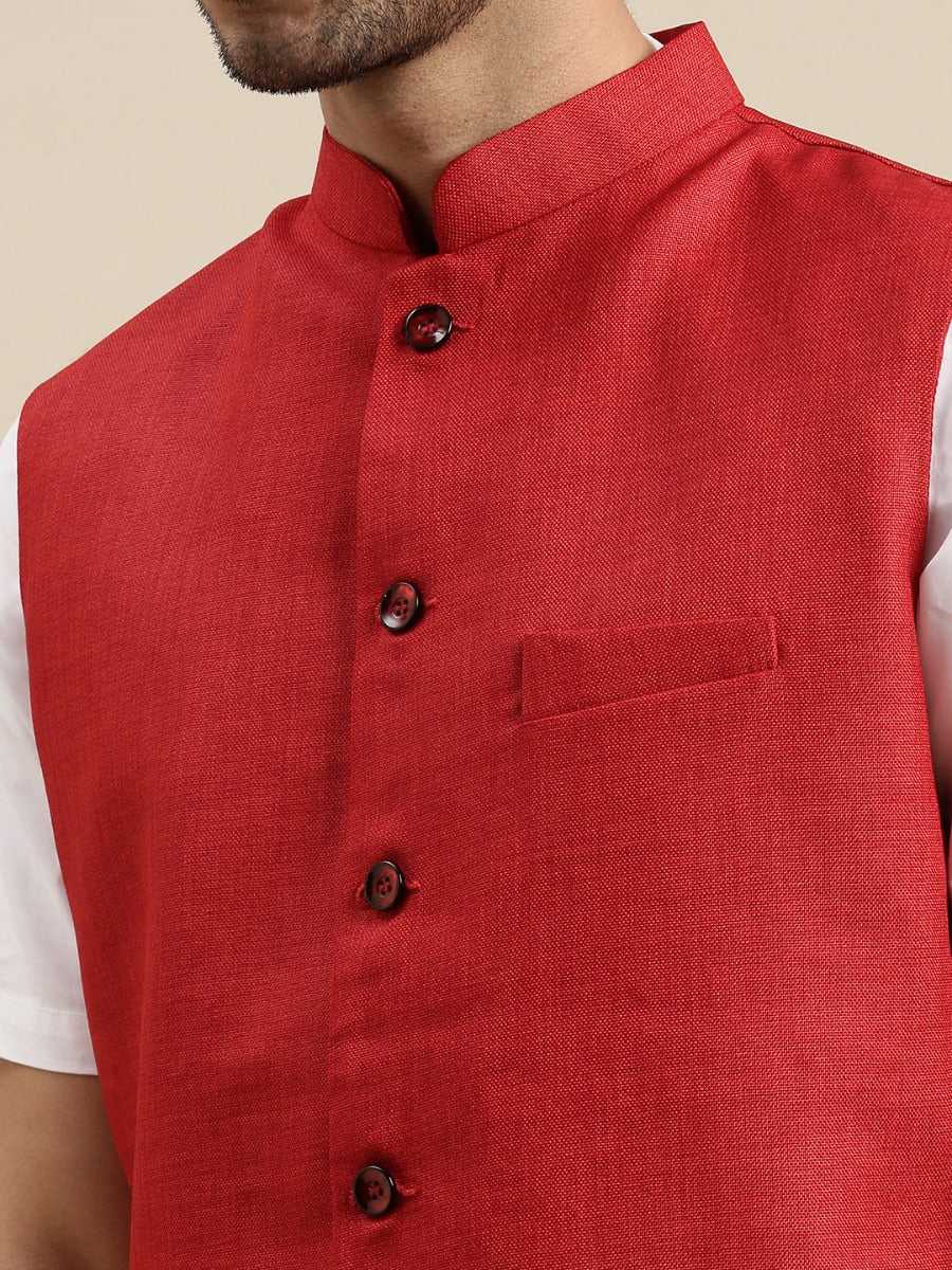Mens Ethnic Jacket Red DB7-Zoom view