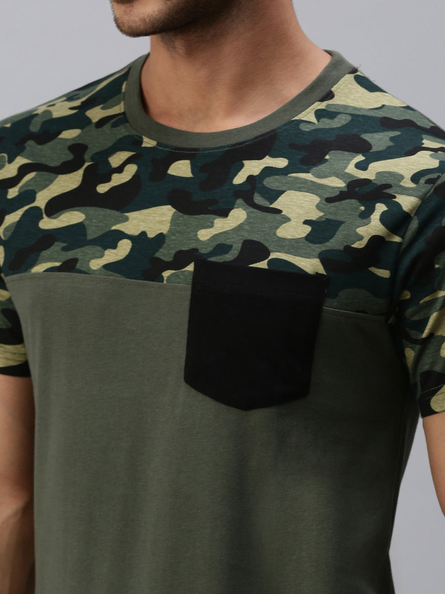 Graphic Printed Round Neck Casual T-Shirt With Pocket Green GT32-Zoom view