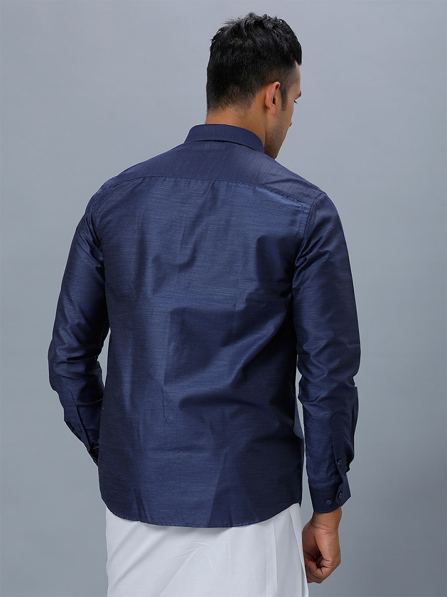 Mens Formal Shirt Full Sleeves Deep Blue T29 TE5-Back view