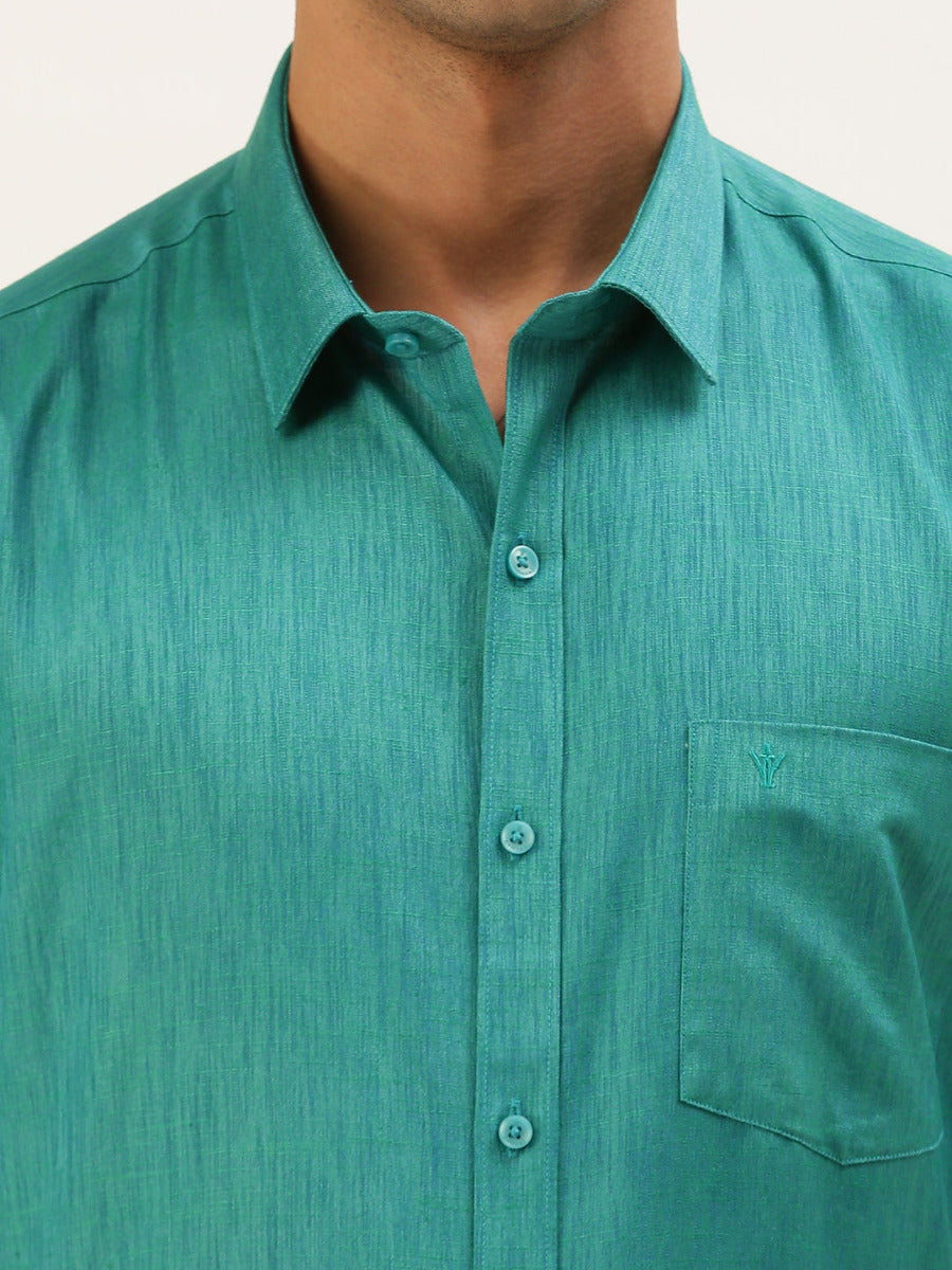 Mens Cotton Blended Formal Shirt Half Sleeves Green T12 CK13-Zoom view