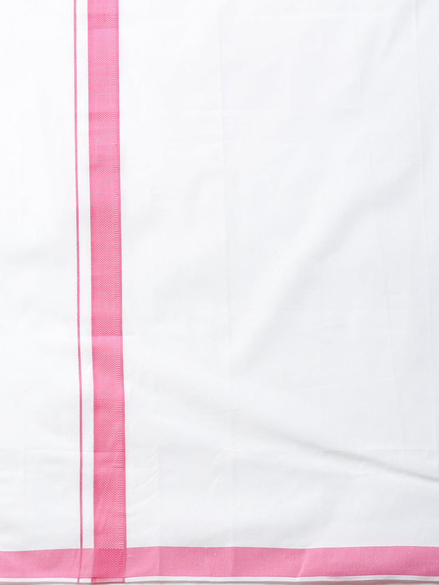 Mens Matching Border Adjustable Dhoti & Half Sleeves Shirt Set Pink CC10-Bottom view