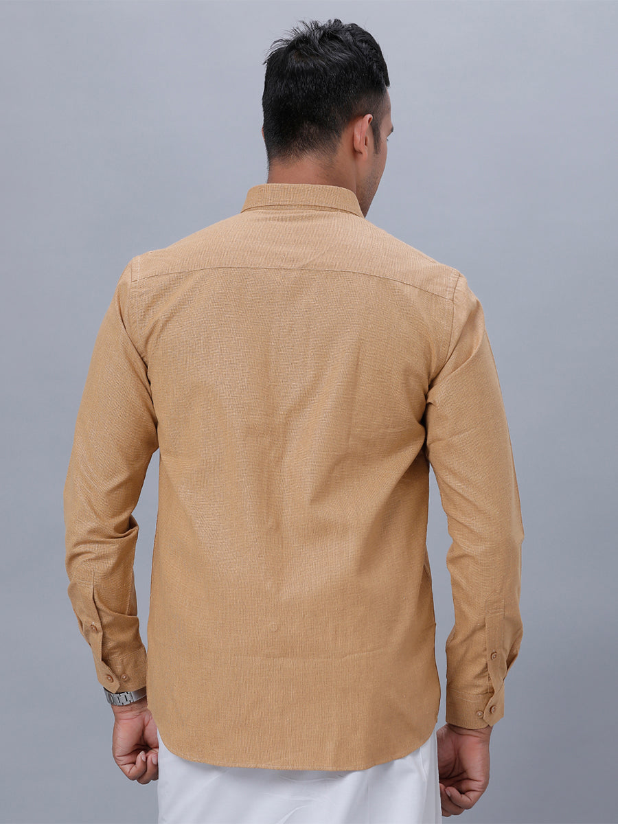 Mens Cotton Formal Full Sleeves Shirt Mustard T1 GC15-Back view