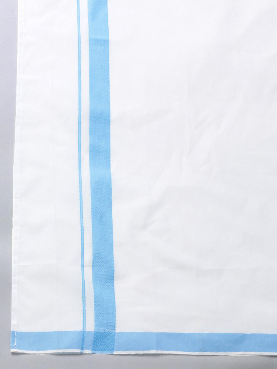 Mens Matching Border Adjustable Dhoti & Full Sleeves Shirt Set Blue CC5-Zoom view