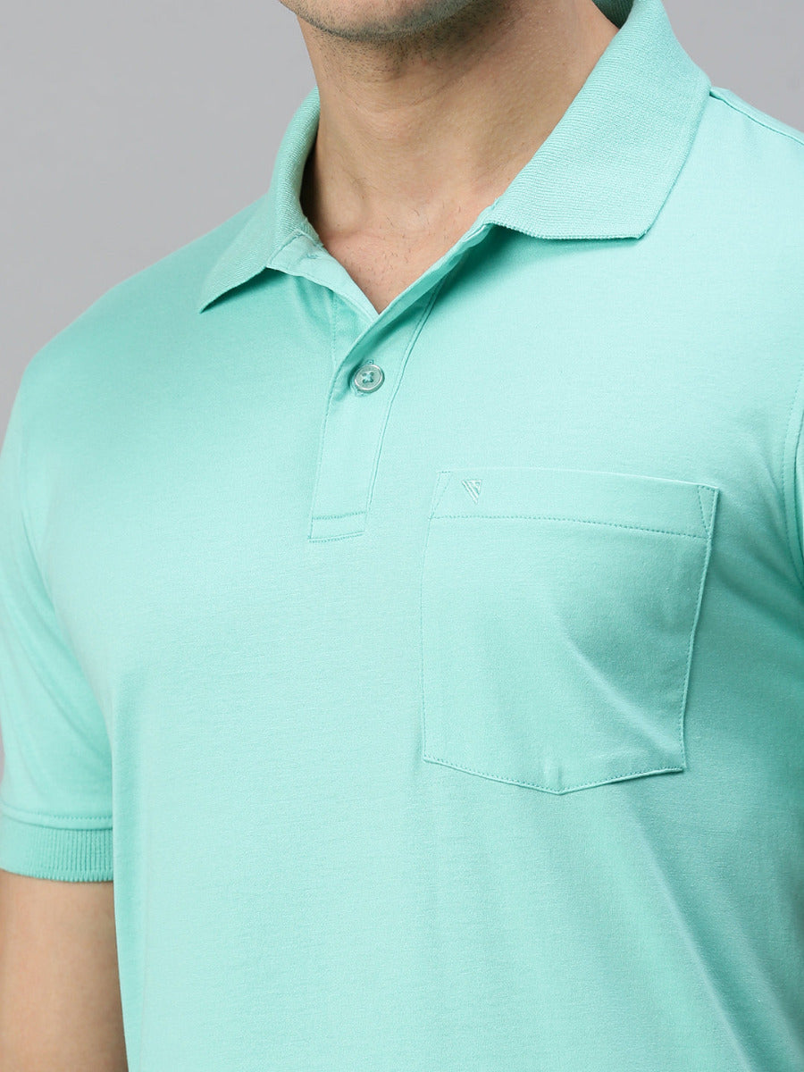 Mercerised Polo Flat Collar T-Shirt Green with Chest Pocket MP8-Zoom view