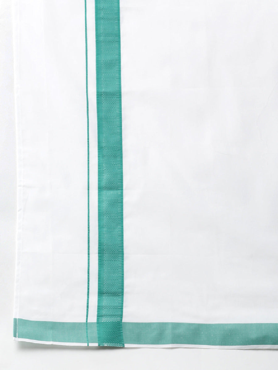Mens Matching Border Adjustable Dhoti & Full Sleeves Shirt Set Green CC7-Bottom view