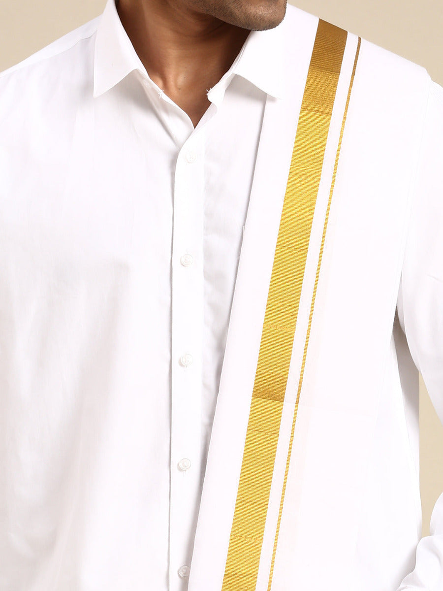 Mens Wedding White Regular Dhoti, Shirt & Towel Set Subhakalyan 1"-Zoom alternative view