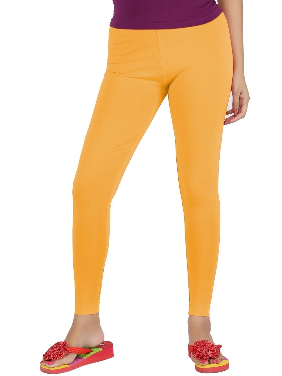 Ankle Fit Mixed Cotton with Spandex Stretchable Leggings Yellow-Front view
