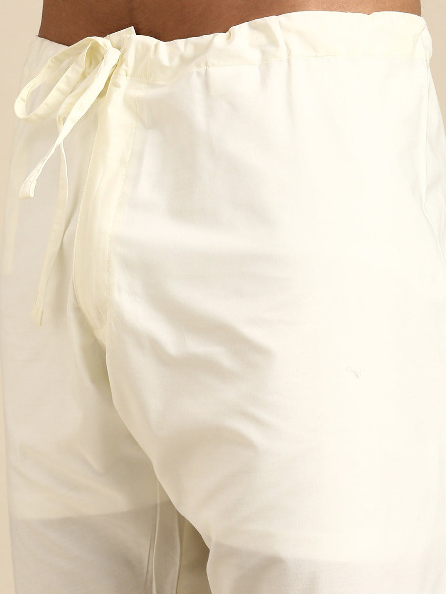 Mens Premium Cotton Long Full Sleeves Kurta and Pyjama Set Cream-Bottom view