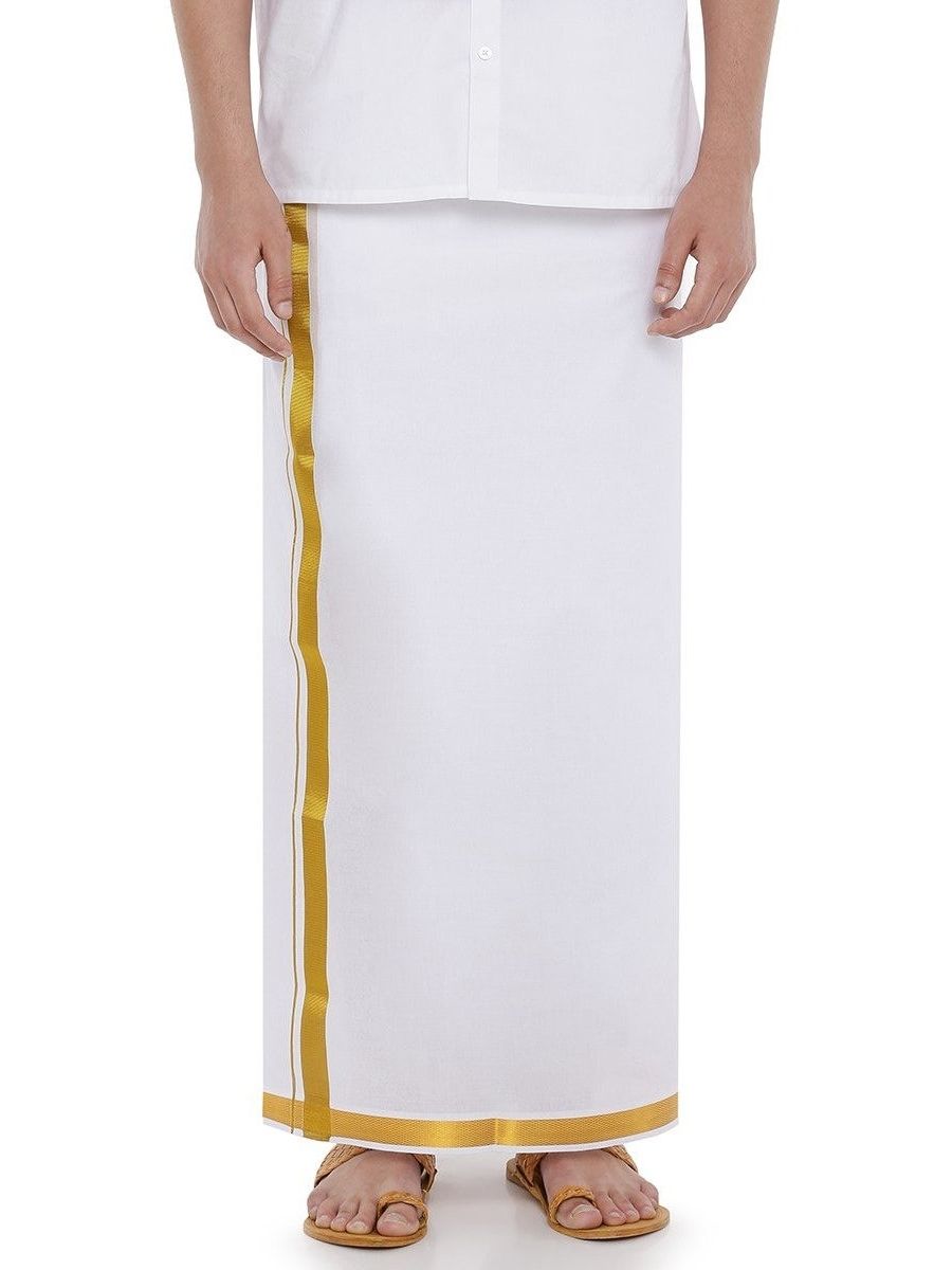 Mens Double Dhoti & Towel Set White Kalasadan