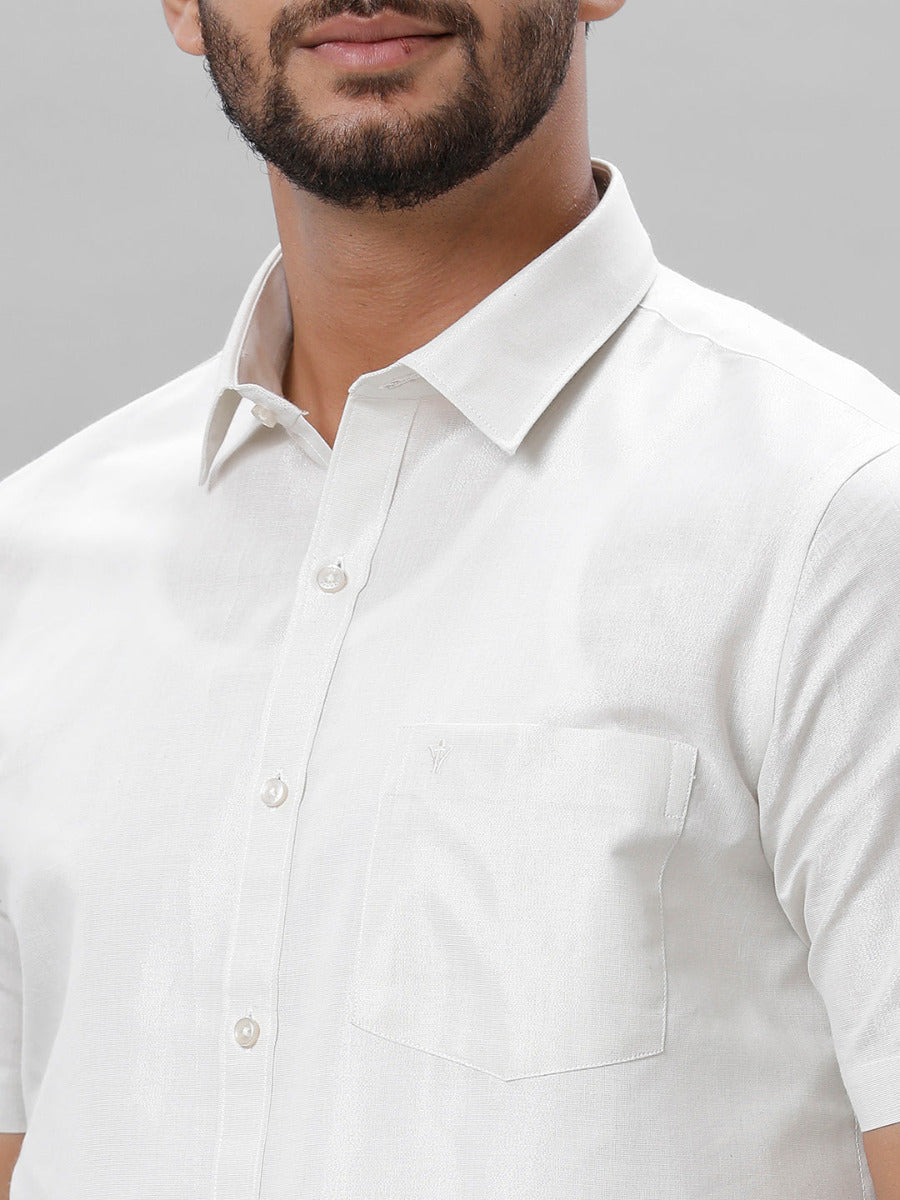 Mens Tissue Half Sleeve Shirt with 1" Jari Dhoti Set Sankalpam Silver-Zoom view
