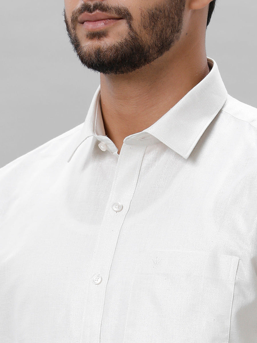 Mens Tissue Full Sleeve Shirt with 1" Jari Dhoti Set Sankalpam Silver-Zoom view