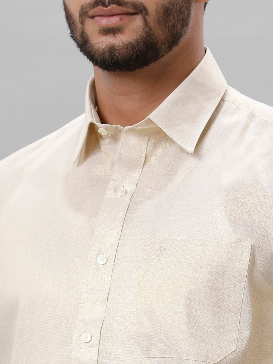 Mens Tissue Half Sleeve Shirt with 1" Jari Dhoti Set Sankalpam Gold-Zoom view