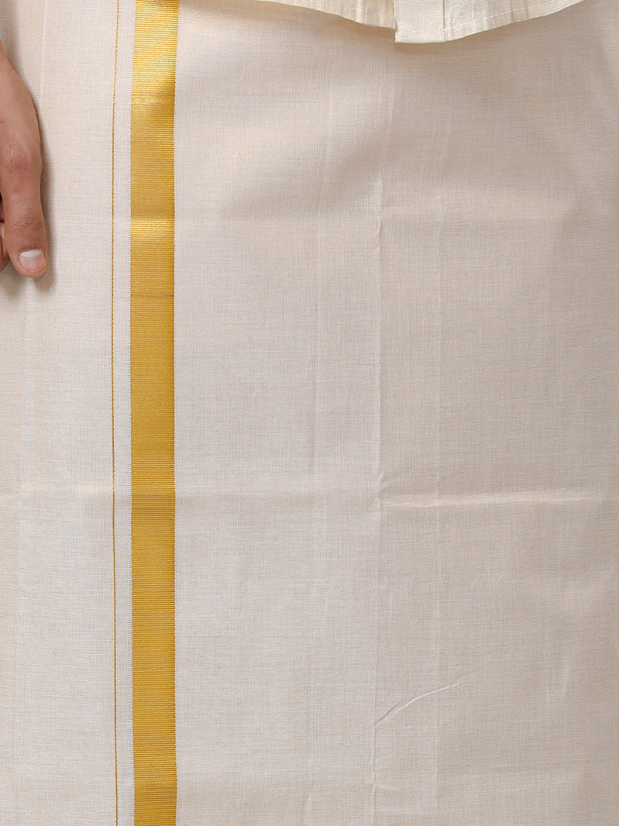 Mens Tissue Half Sleeve Shirt with 1" Jari Dhoti Set Sankalpam Gold-Bottom view