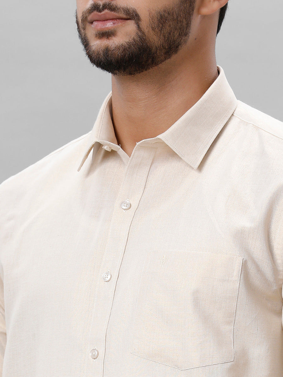 Mens Tissue Full Sleeve Shirt with 1" Jari Dhoti Set Sankalpam Gold-Zoom view