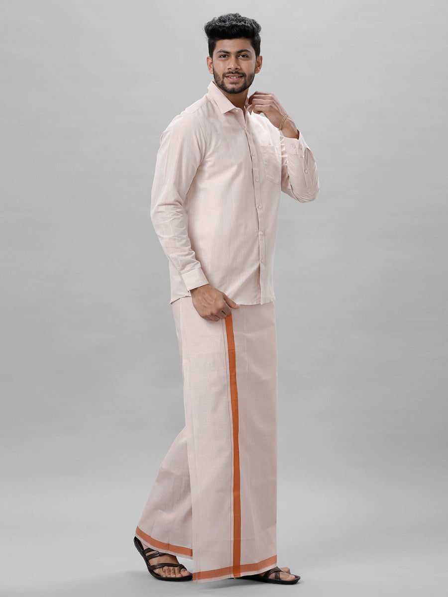 Mens Tissue Full Sleeve Shirt with 1" Jari Dhoti Set Sankalpam Copper-Side alternative view