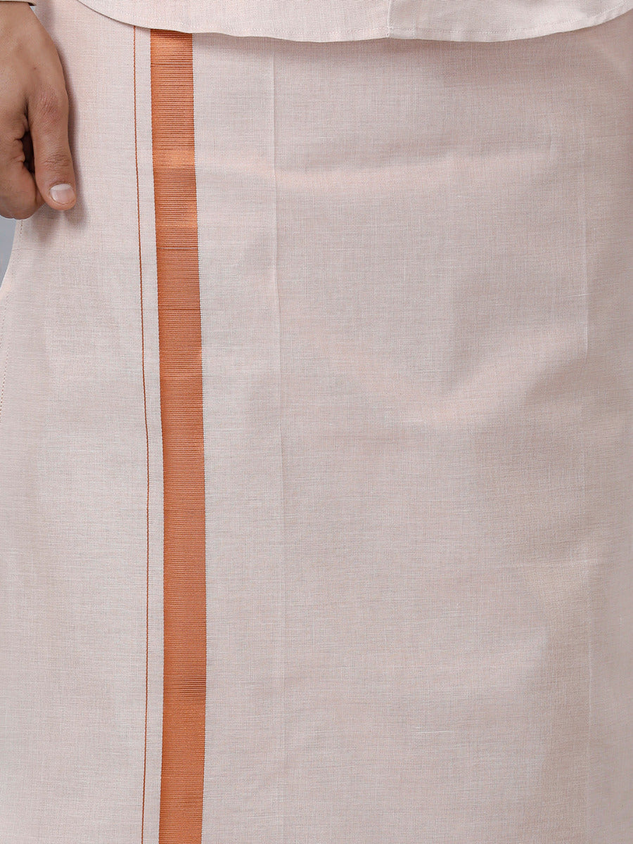 Mens Tissue Full Sleeve Shirt with 1" Jari Dhoti Set Sankalpam Copper-Bottom  view