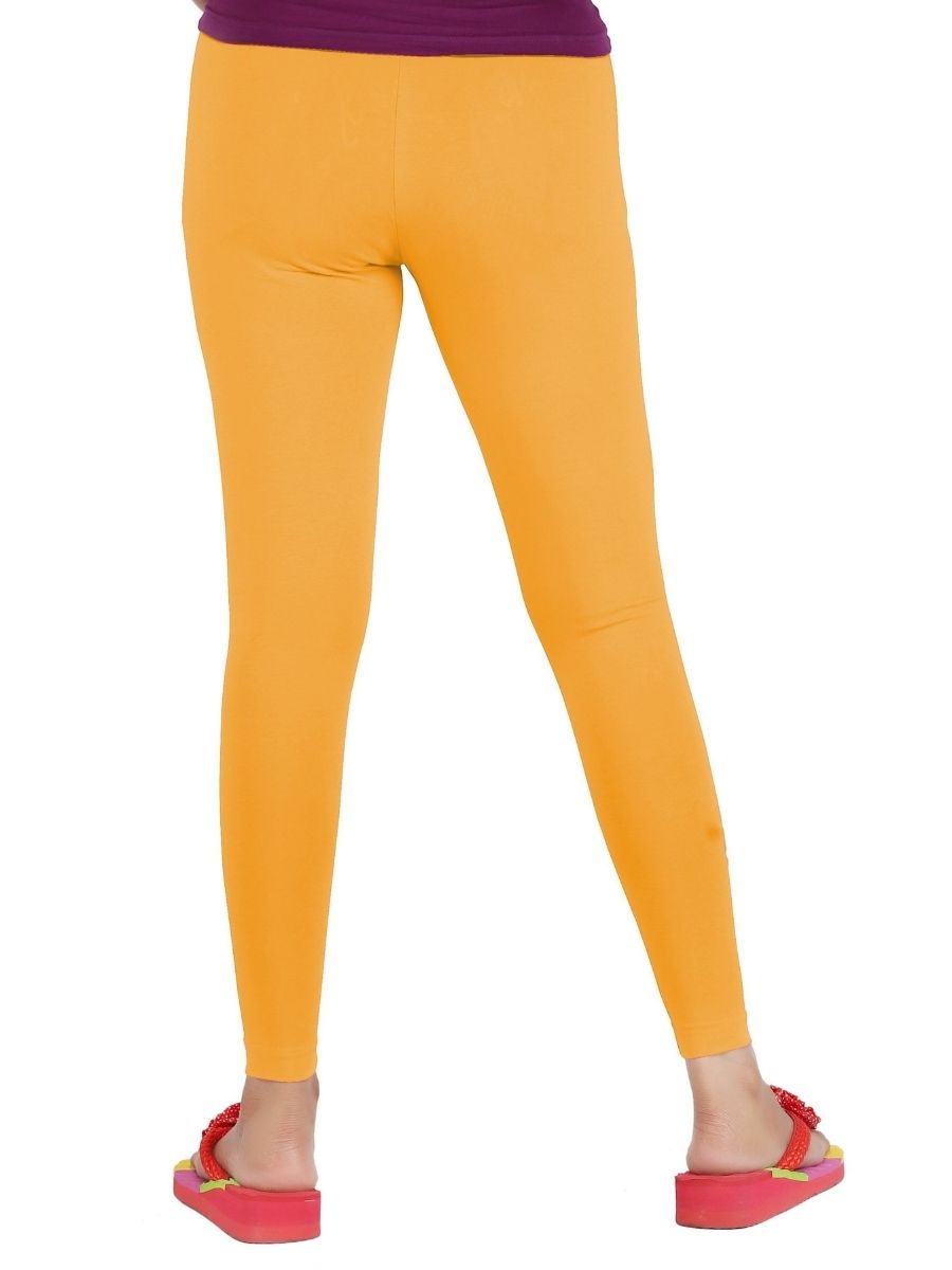 Ankle Fit Mixed Cotton with Spandex Stretchable Leggings Yellow-Back view