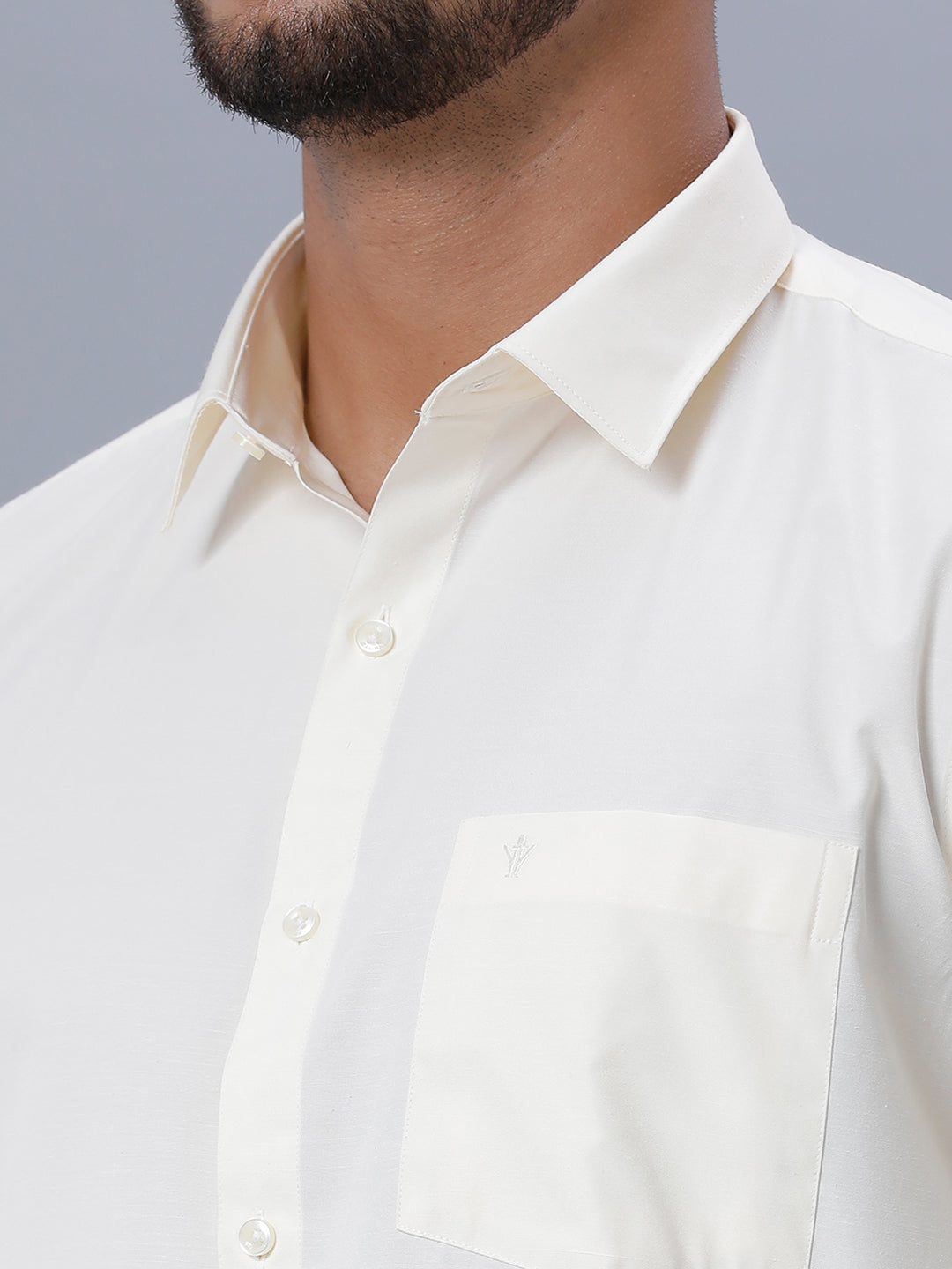 Mens Cream Single 1/2 " Gold Jari Dhoti with Cotton Full Sleeves Shirt Combo-Zoom view