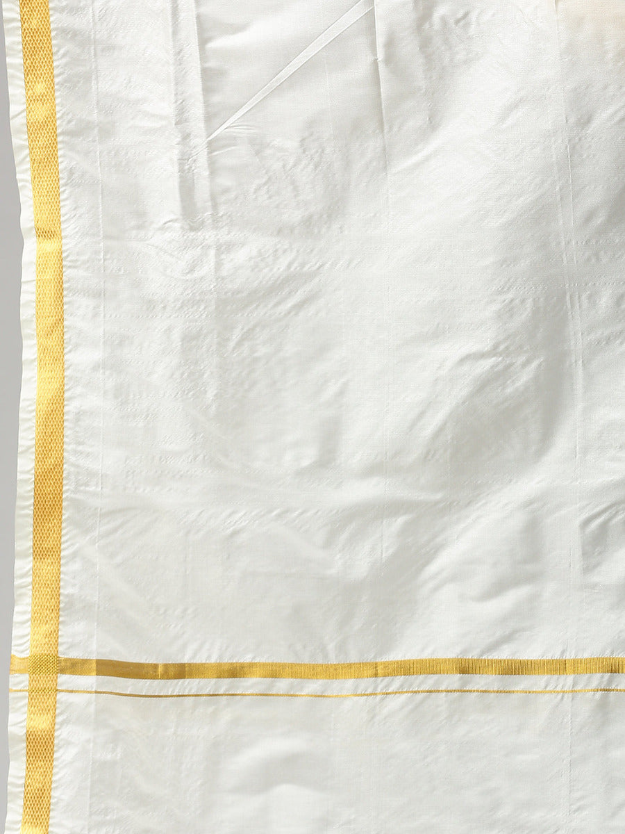 Premium Wedding Cream Readymade Panchakacham,Kurta & Towel Set RP Jari-towel view
