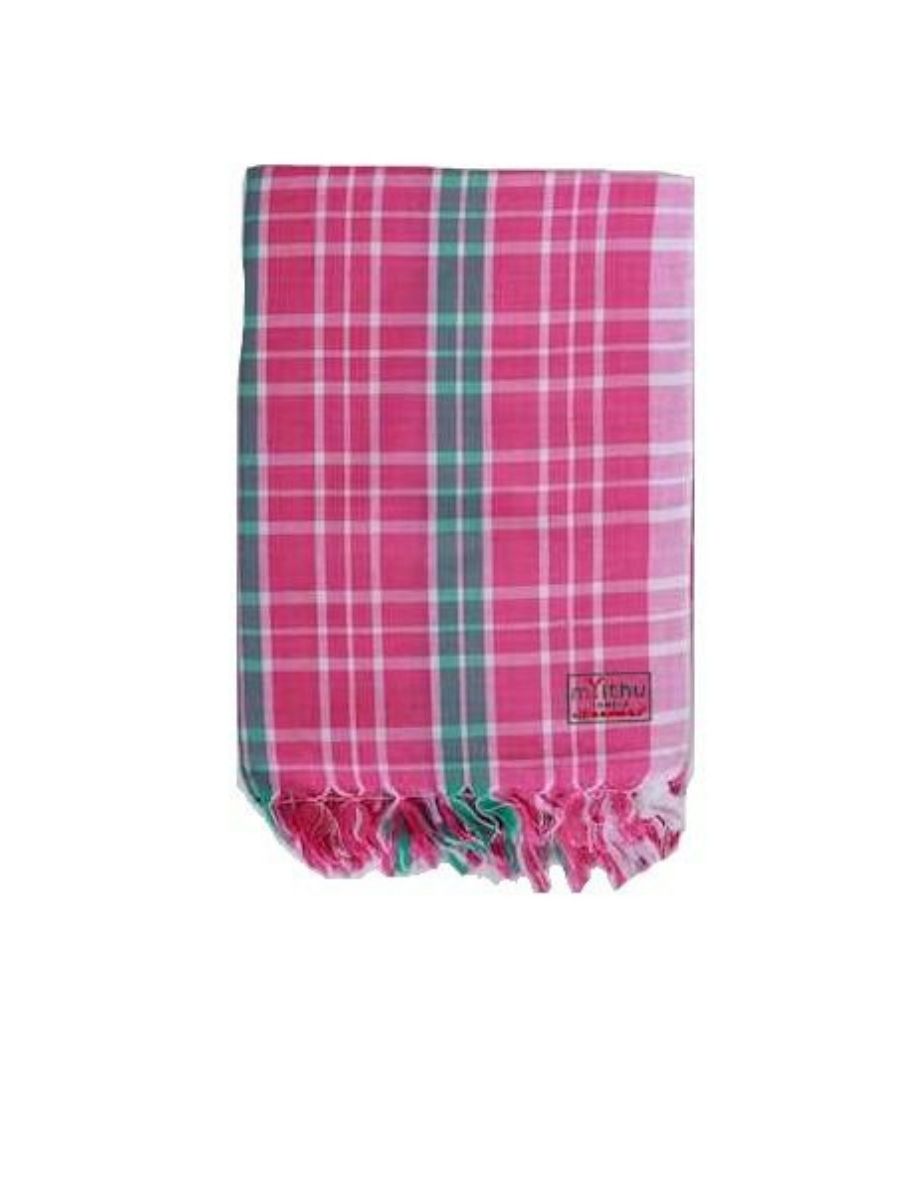 Cotton Colour Checked Bath Towel ( Pack Of 2 )-Pink &Green