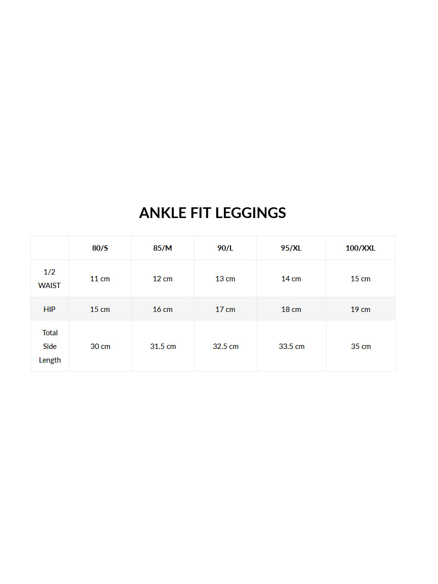 Ankle Fit Mixed Cotton with Spandex Stretchable Leggings Skin-Size chart