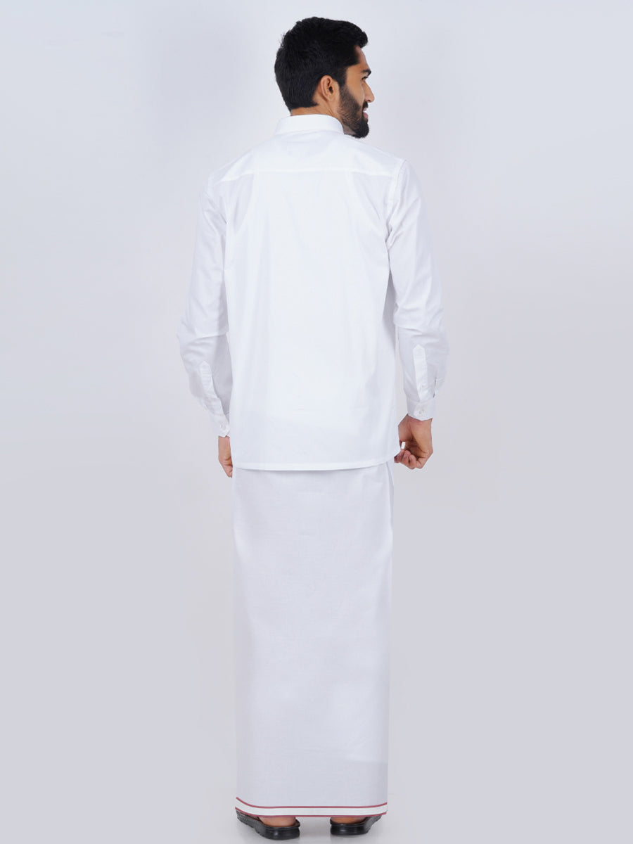 Mens Formal White Full Sleeves Shirt with Jari Dhoti Combo-Back view