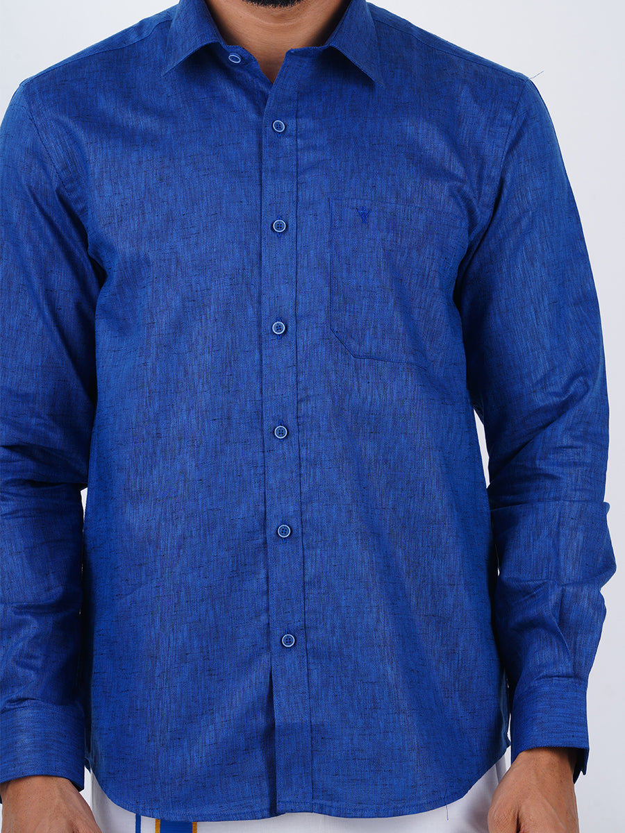 Mens Matching Border Dhoti & Shirt Set Full Blue C80-Zoom view