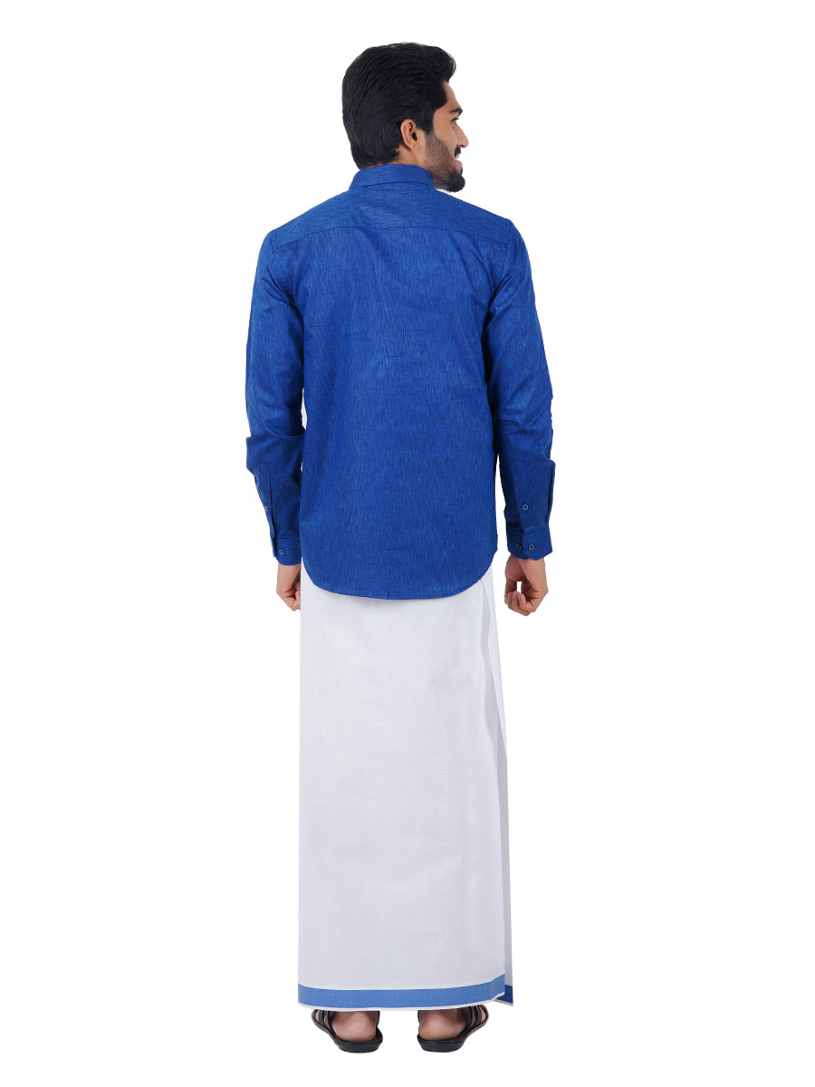 Mens Matching Border Dhoti & Shirt Set Full Blue C80-Back view