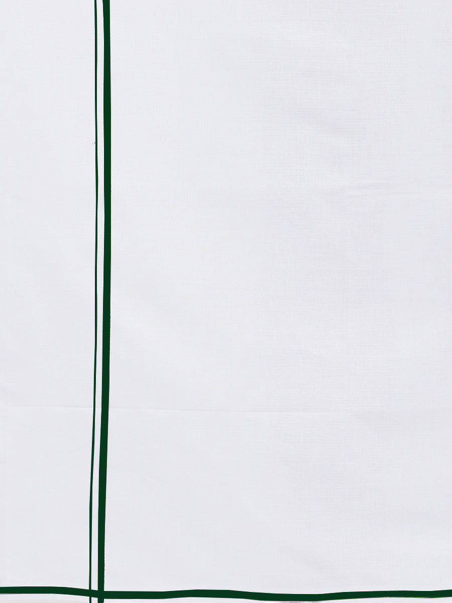 Mens Single Dhoti White with Small Border Ice Gold Green-Zoom view
