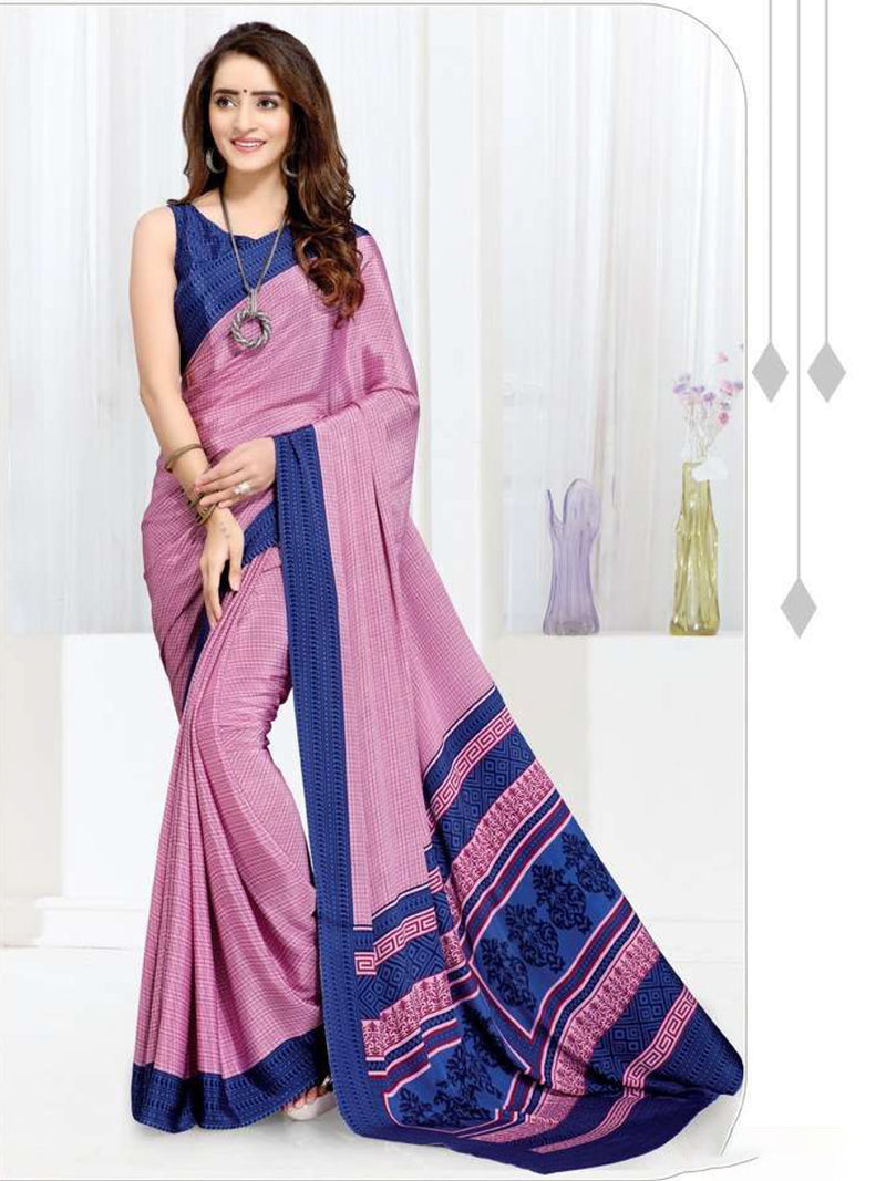 Womens Uniform Fancy French Crepe Pink Saree FCS01