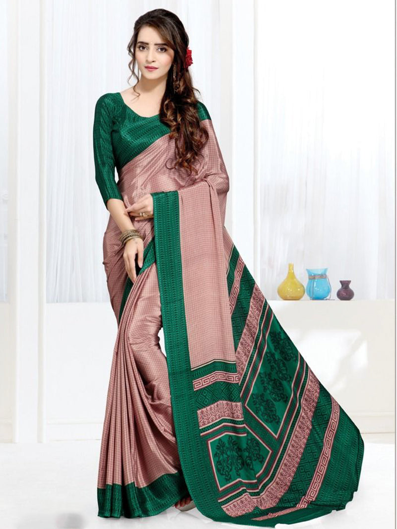 Womens Uniform Fancy French Crepe Brown Saree FCS02