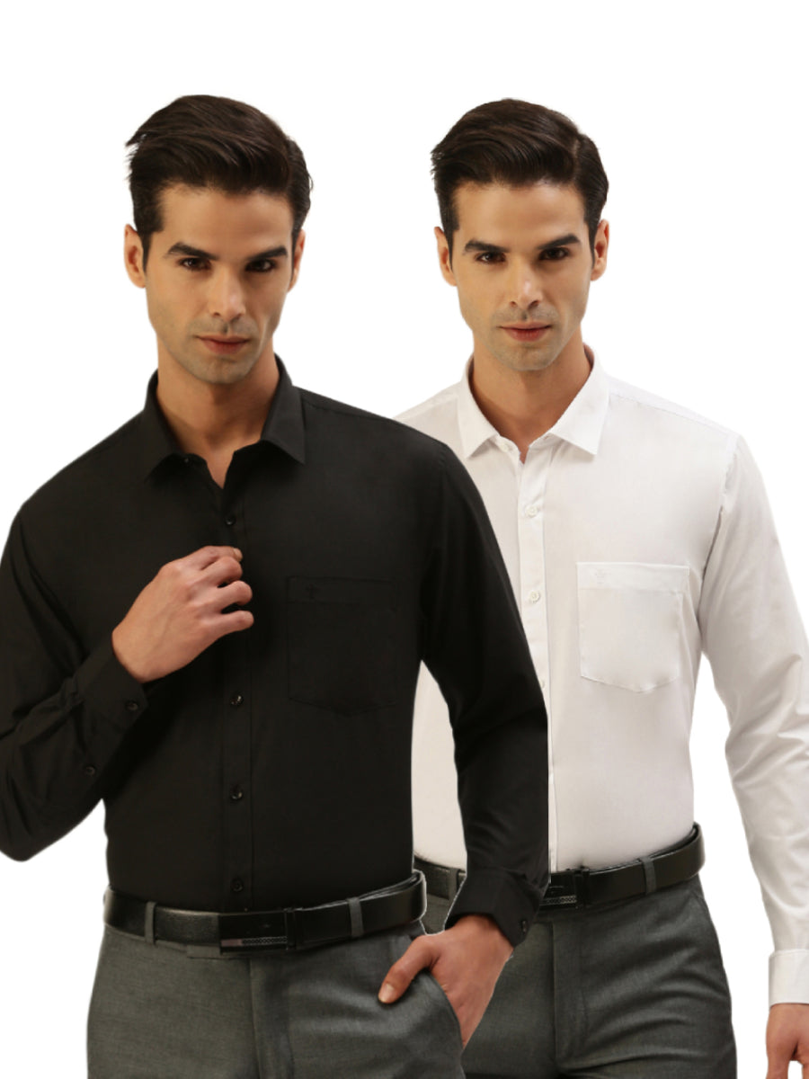 Mens Smart Fit Black and White Full Sleeves Shirt Combo