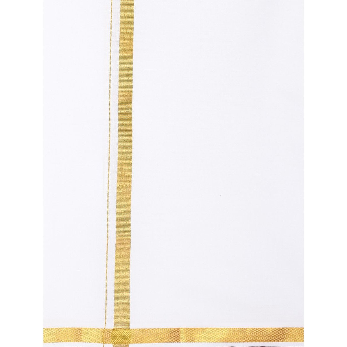 Mens Readymade Double Dhoti White with Gold Jari Border-Bottom view