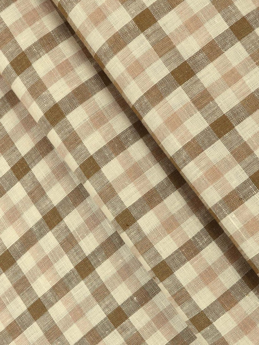 Pure Linen Checked Dark Green Colour Shirt Fabric Linen Park Texena-Pattern view
