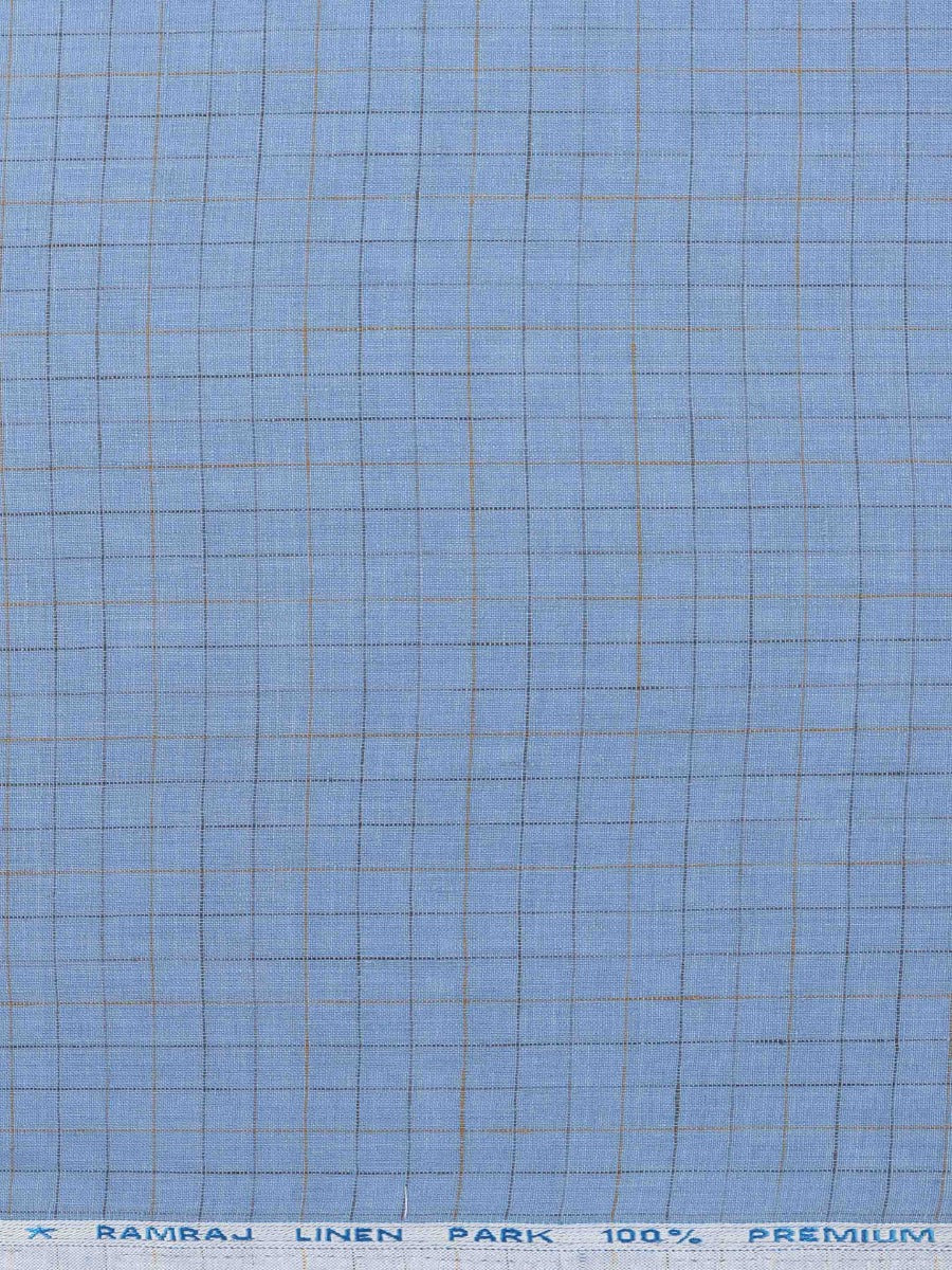 Pure Linen Checked Blue Colour Shirt Fabric Linen Park Texena