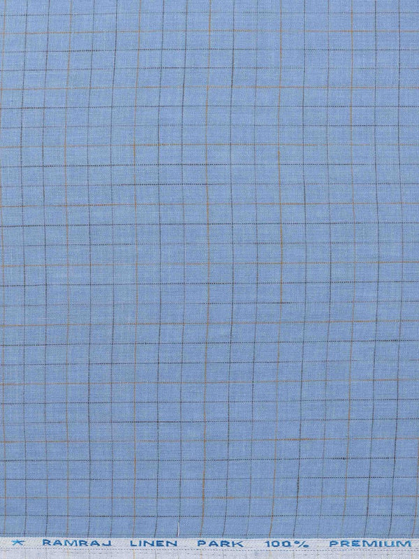 Pure Linen Checked Blue Colour Shirt Fabric Linen Park Texena