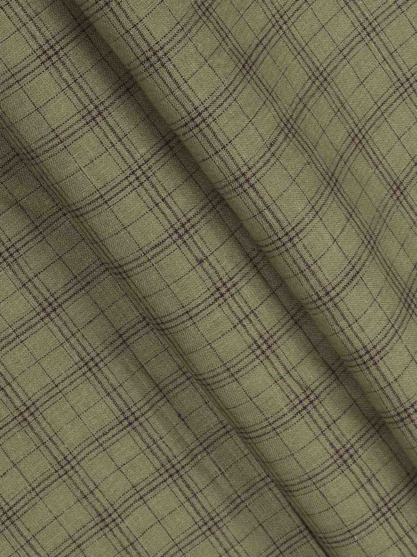 Pure Linen Checked Green Colour Shirt Fabric Linen Park Texena
