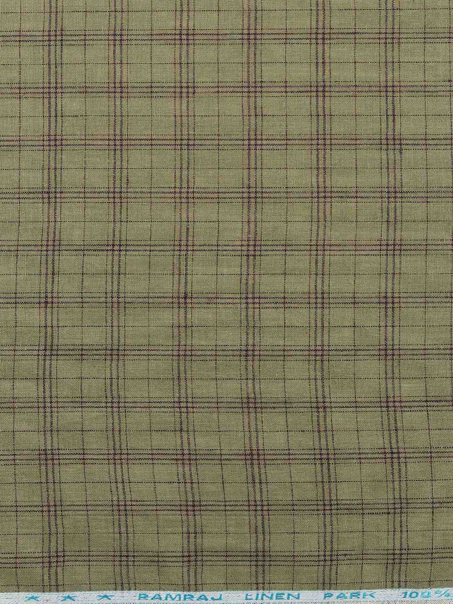 Pure Linen Checked Green Colour Shirt Fabric Linen Park Texena-Zoom view