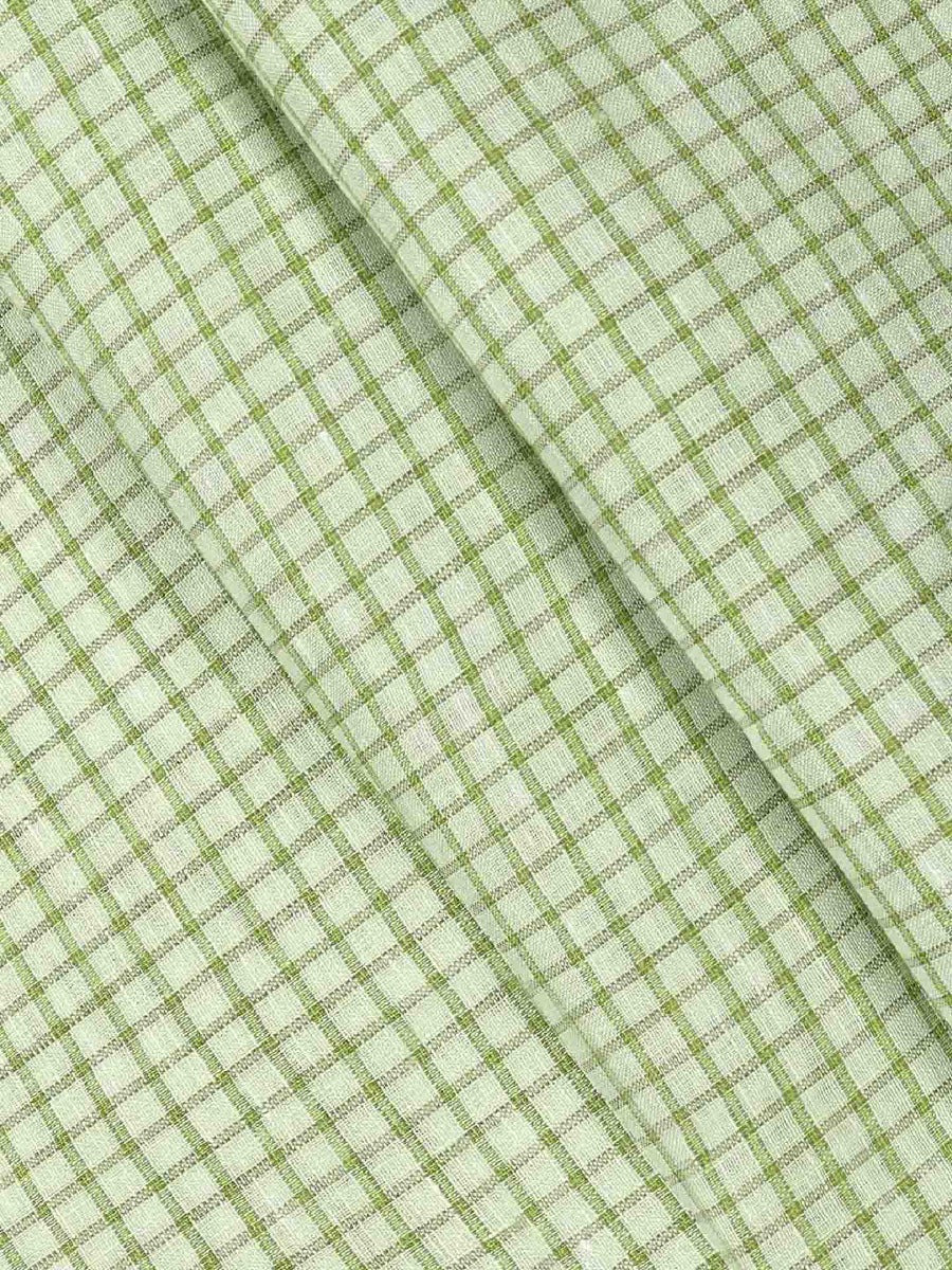 Pure Linen Green Colour Checked Shirt Fabric Linen Park Texena-Pattern view