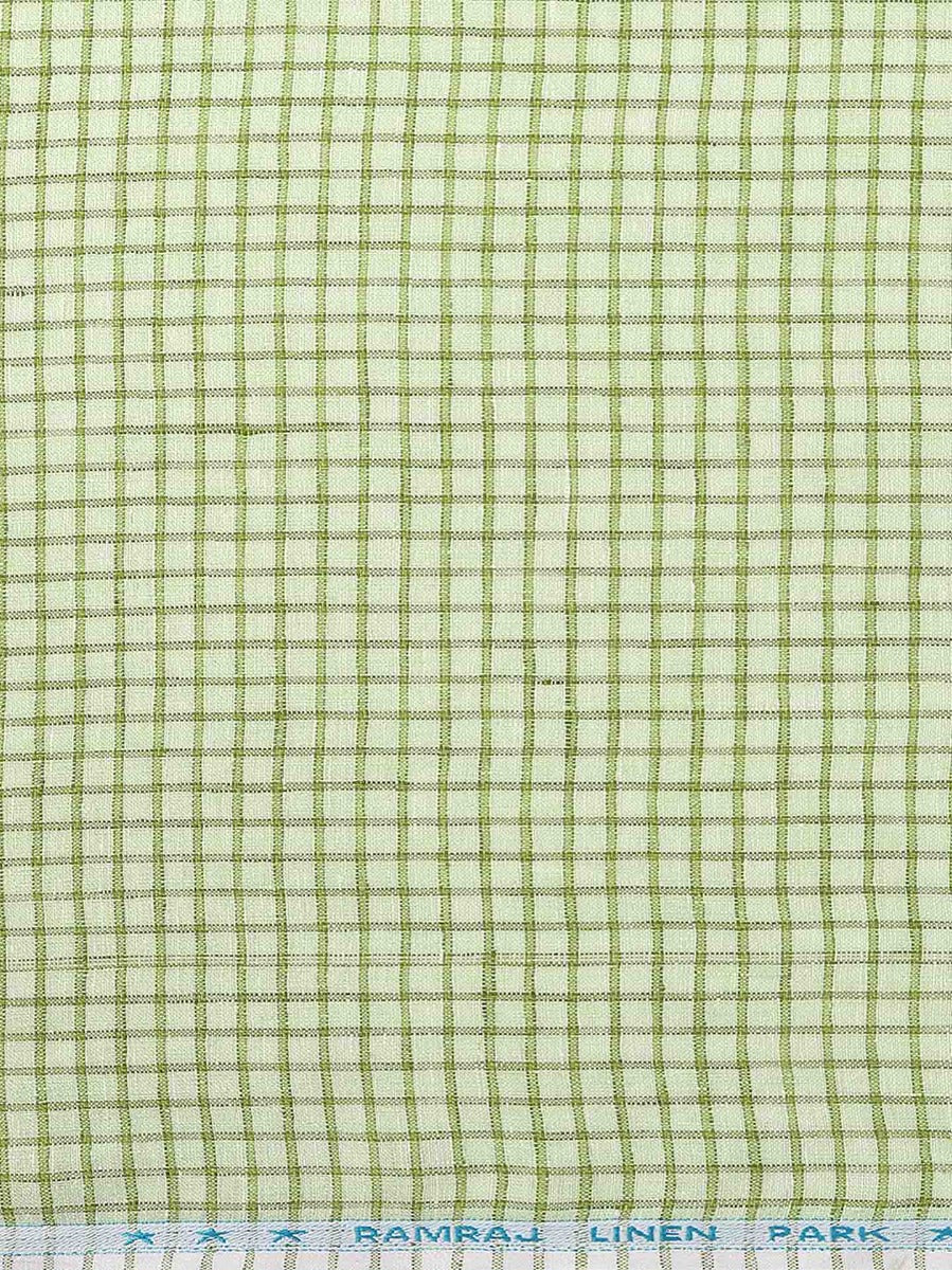 Pure Linen Green Colour Checked Shirt Fabric Linen Park Texena