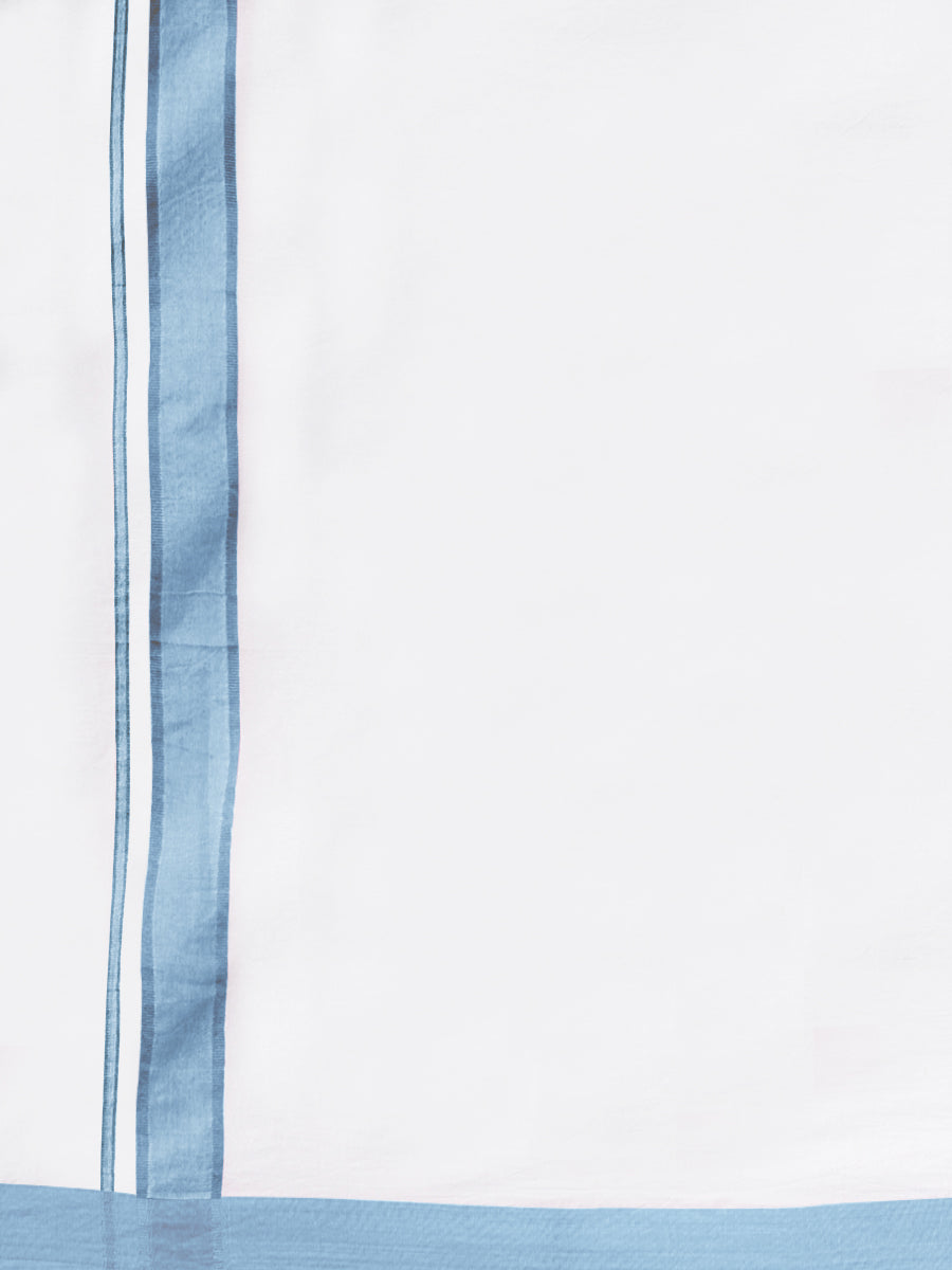 Mens Double Dhoti White with Fancy Border Rivan Blue-Zoom view