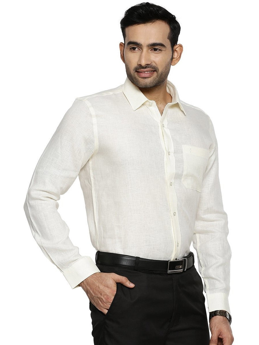 Mens Pure Linen Full Sleeves Shirt Cream-Front view